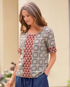 Mosaic Border Print Blouse