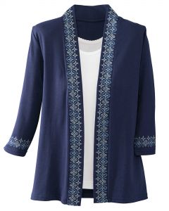 UltraSofts Embroidered Open-Front Cardigan