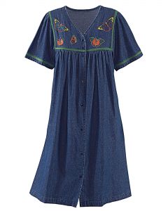 Embroidered Denim Snap Dress