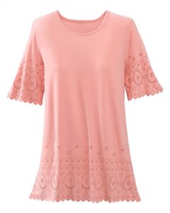 Laser-Cut Short Sleeve Knit Tunic Top