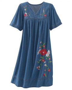 Embroidered Denim Dress