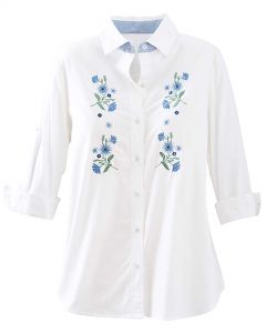 Embroidered Roll-Tab Blouse