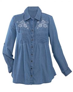 Pleat Front Denim Shirt