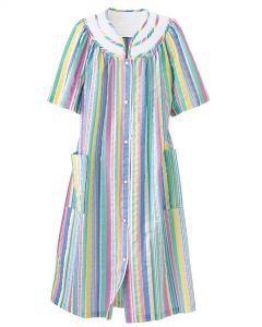 Rainbow-Stripe Plissé House Coat